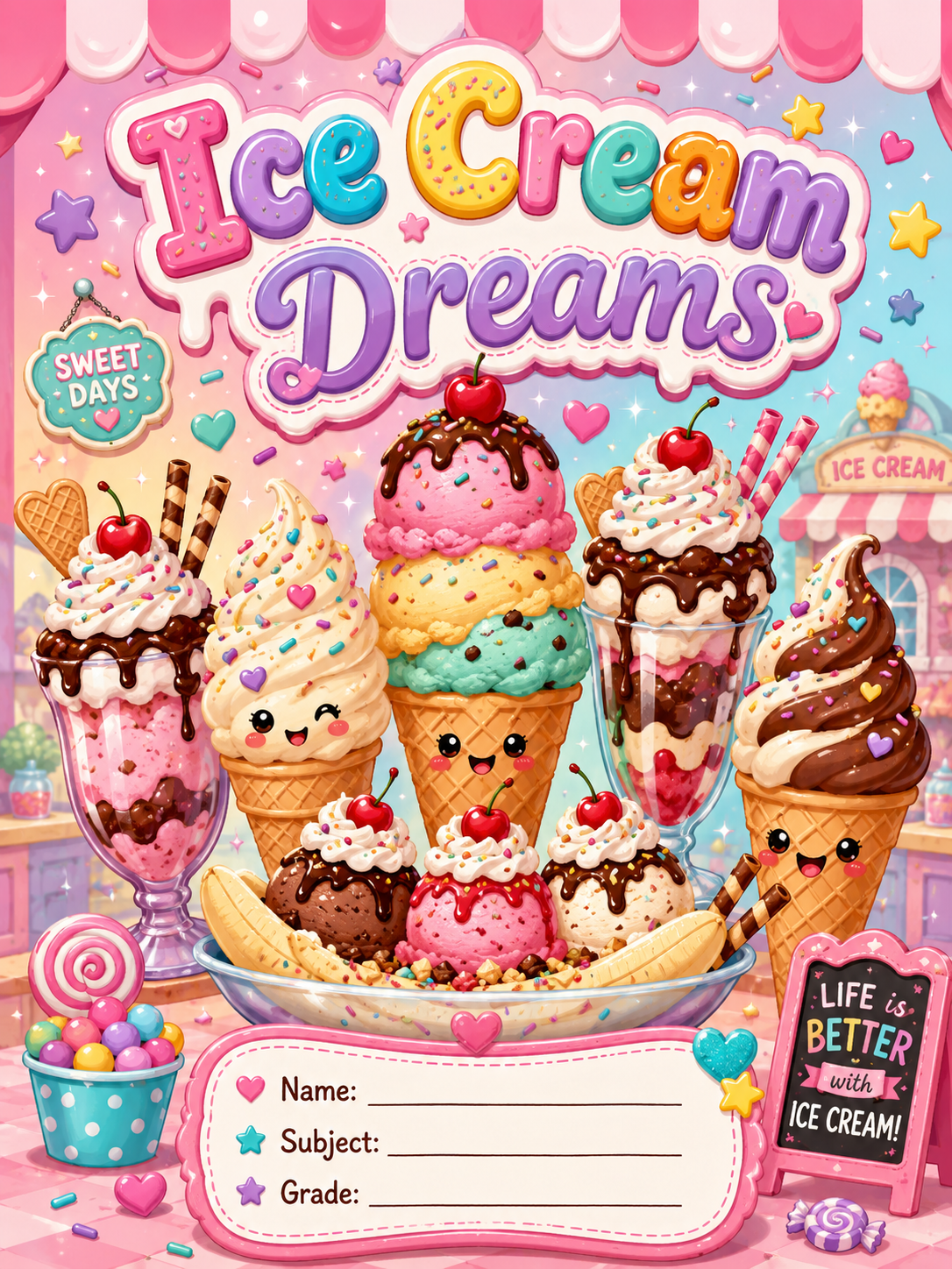 Ice Cream Galore Stick & Peel Notebook Cover