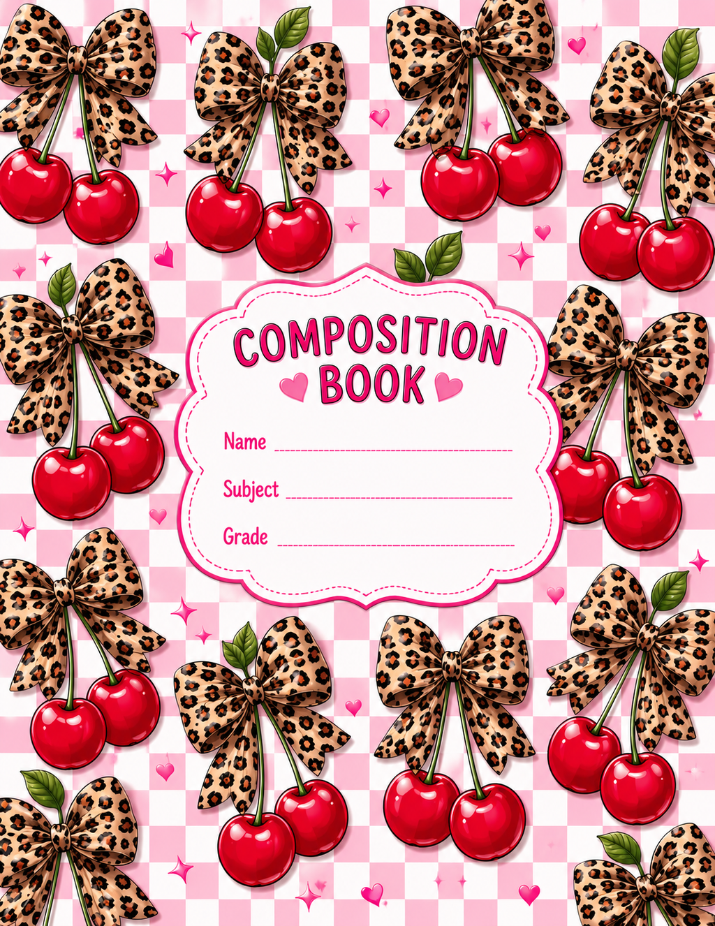 Cherries with Leopard Bow Vinyl Notebook Cover