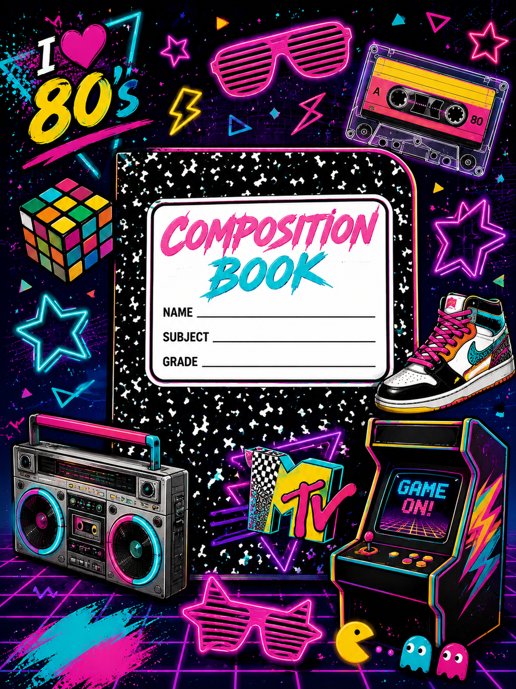 80's Themed Vinyl Notebook Cover