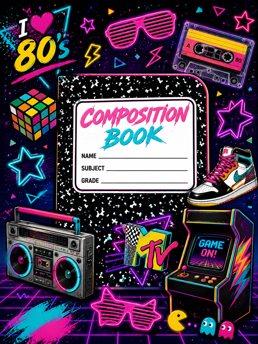 80's Themed Vinyl Notebook Cover