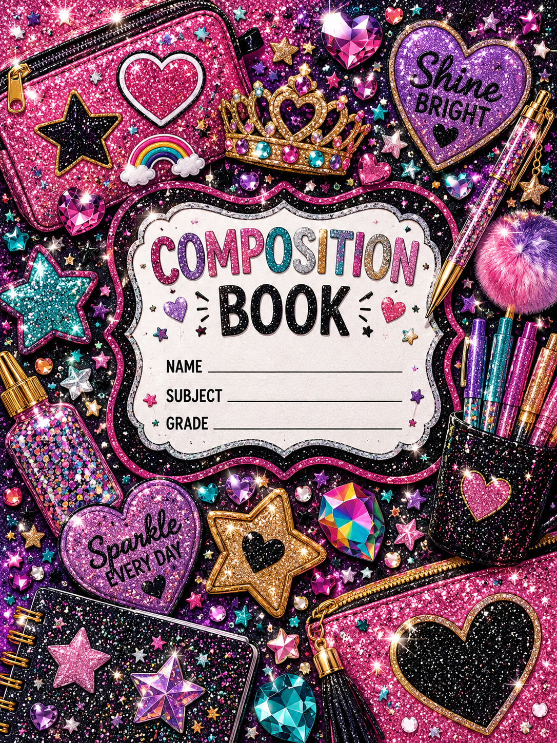 Glamorous Glitter Image Vinyl Notebook Cover