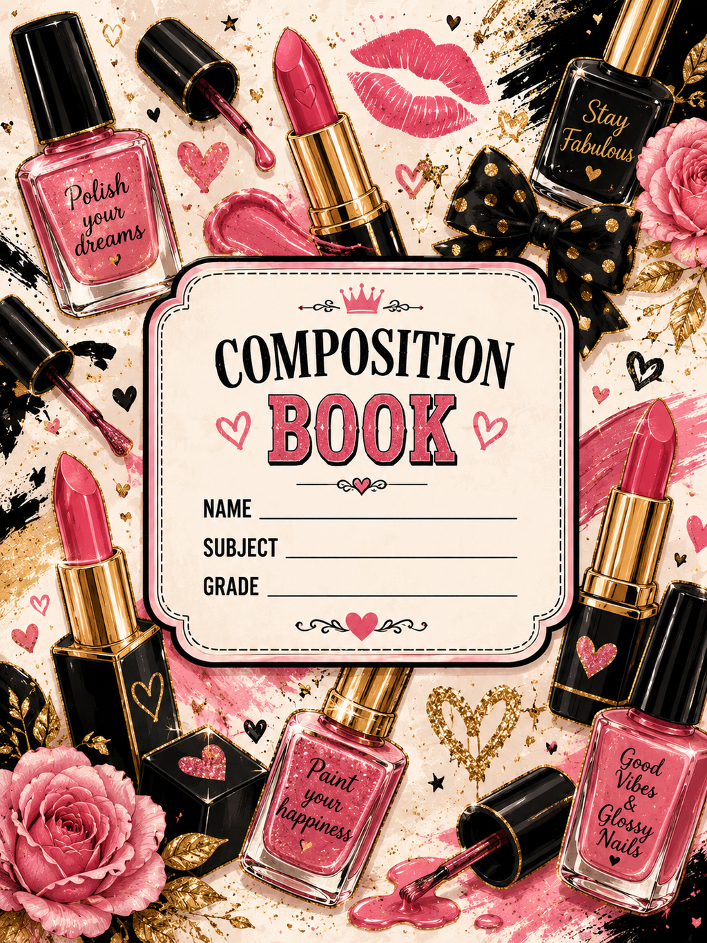 Lipstick and Nail Polish Vinyl Notebook Cover