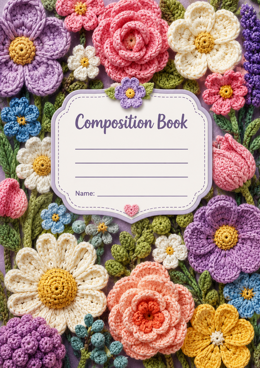 Crocheted Flowers Image Stick & Peel Notebook Cover