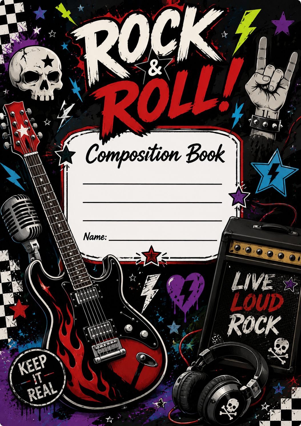 Rad Rock and Roll Stick & Peel Notebook Cover