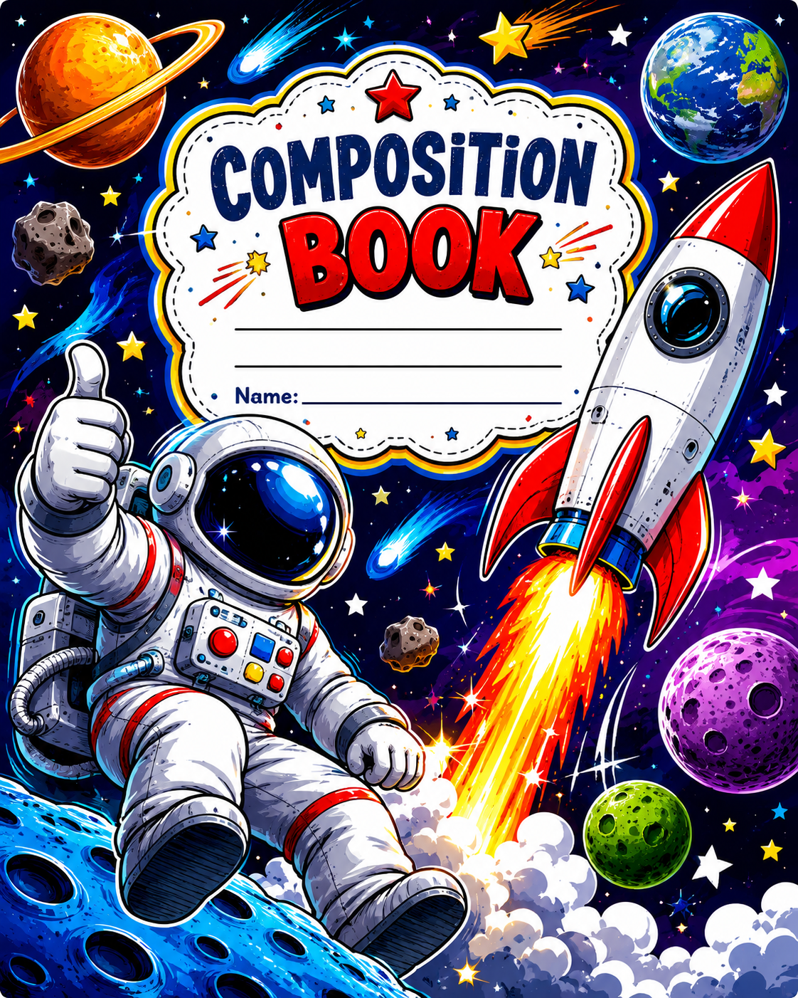 Astronaut with Rocket Stick & Peel Notebook Cover